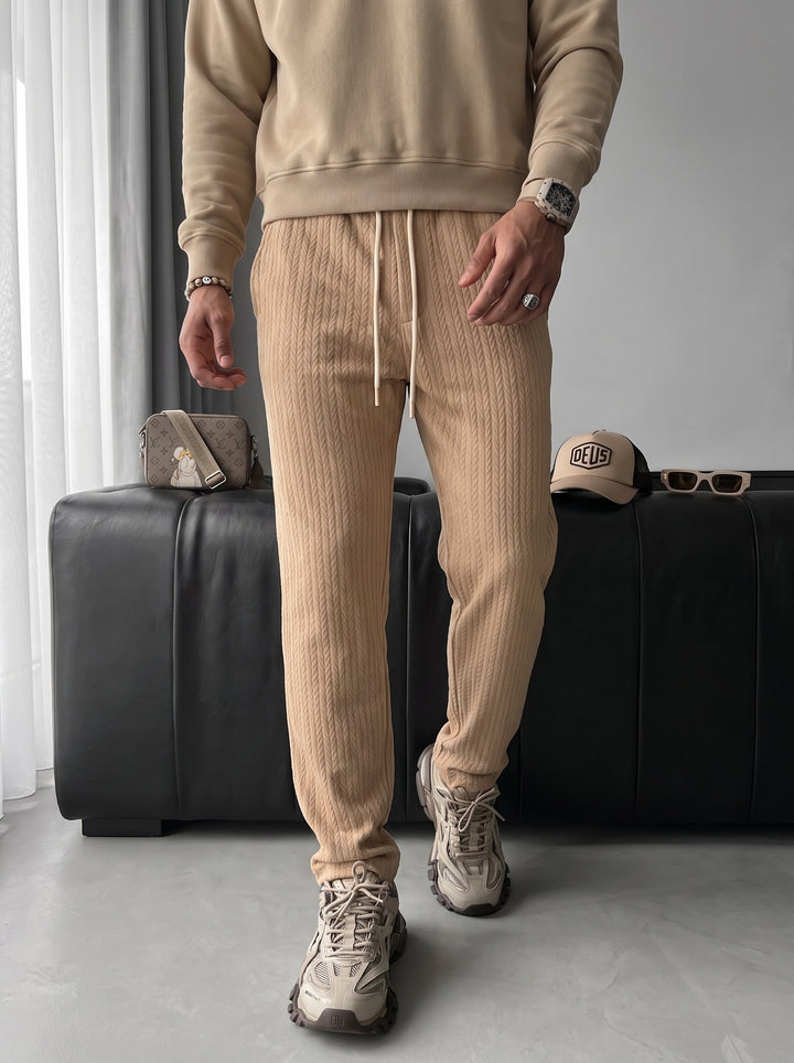 Loose Fit Structured Trousers - Almond Buff