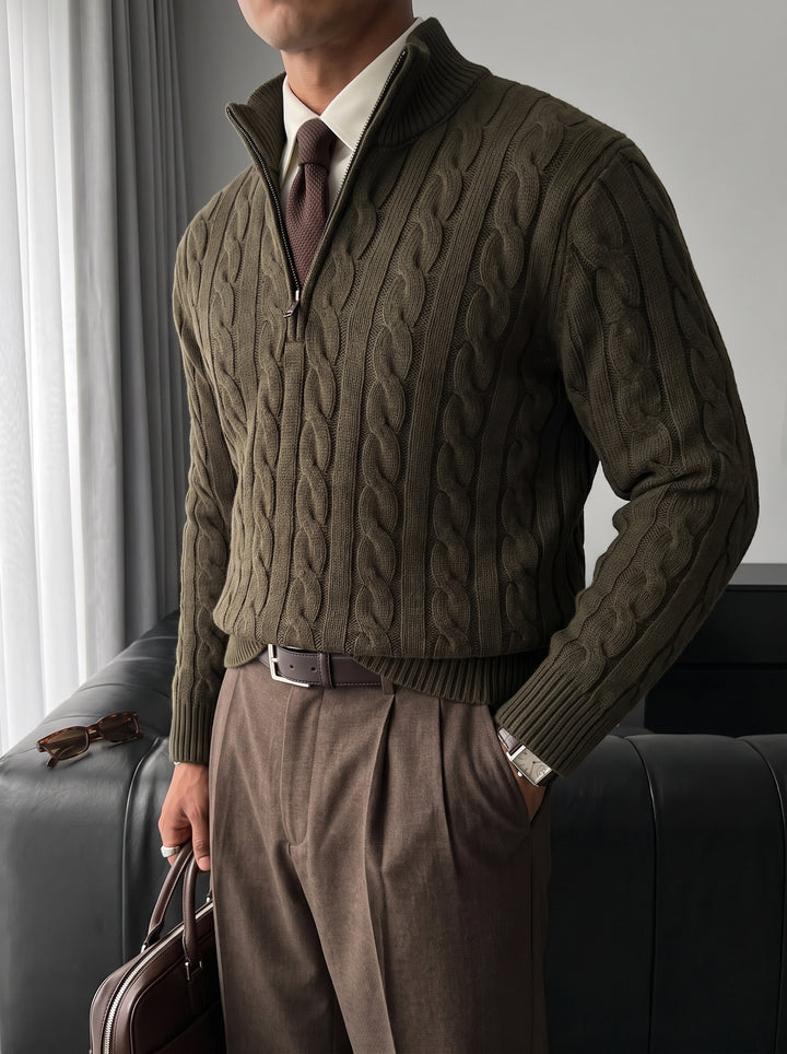 Oversize Collar Braid Pullover - Khaki