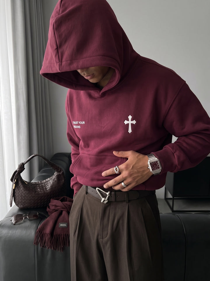 Oversize Cross Hoodie - Bordeaux