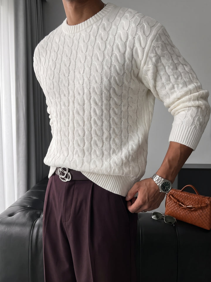 Oversize Knit Braid Sweater - White