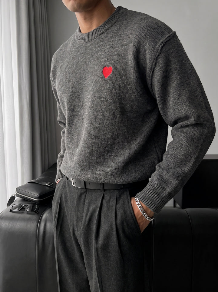 Loose Fit Heart Detail Sweater - Anthracite