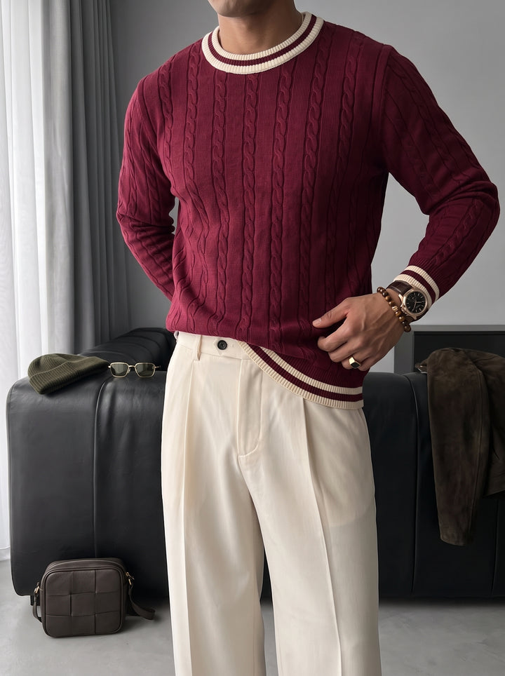 Regular Fit Braid Knit Sweater - Port Royale