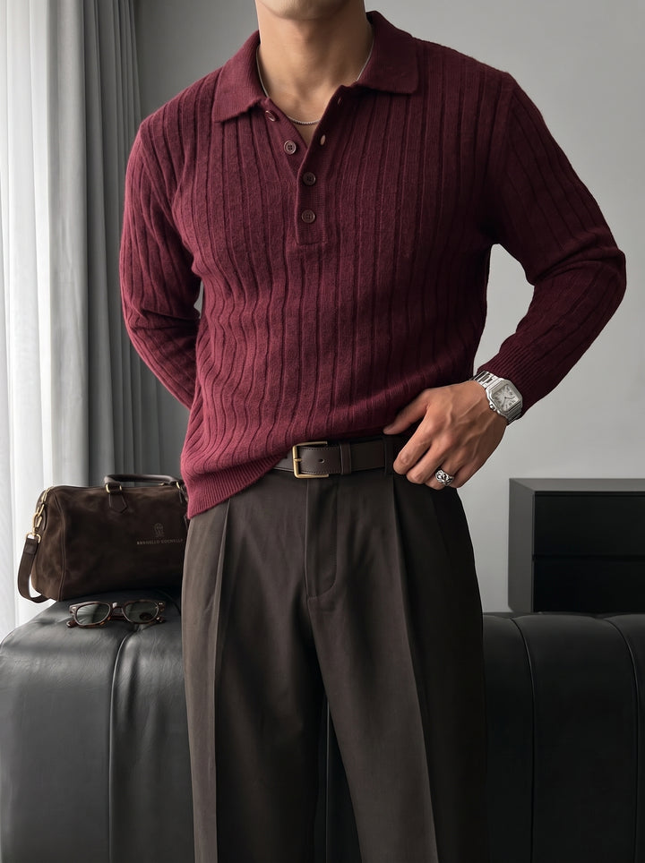 Loose Fit Polo Knit Pullover - Port Royale