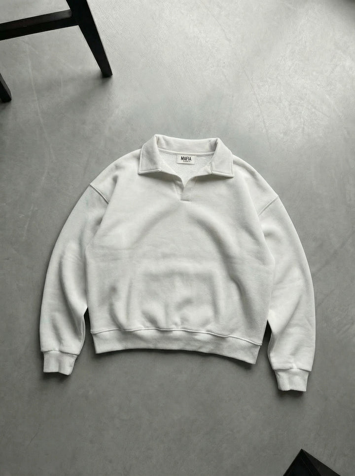 Oversize Basic Polo Sweatshirt - White