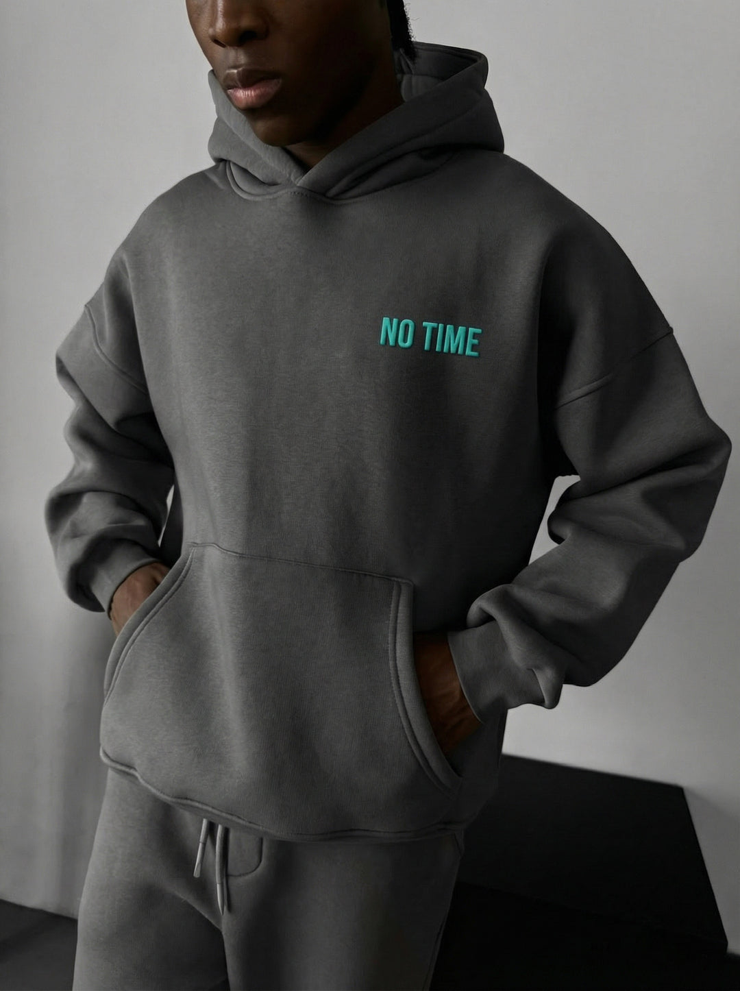 Oversize “No Time for Nonsense” Hoodie - Anthracite and Blue
