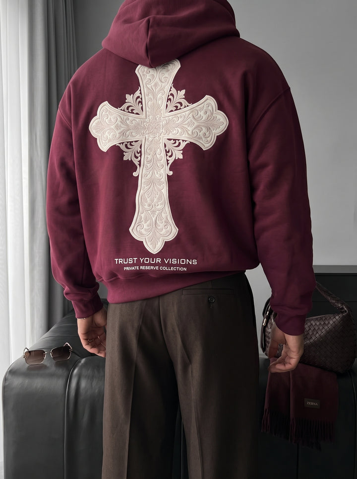 Oversize Cross Hoodie - Bordeaux