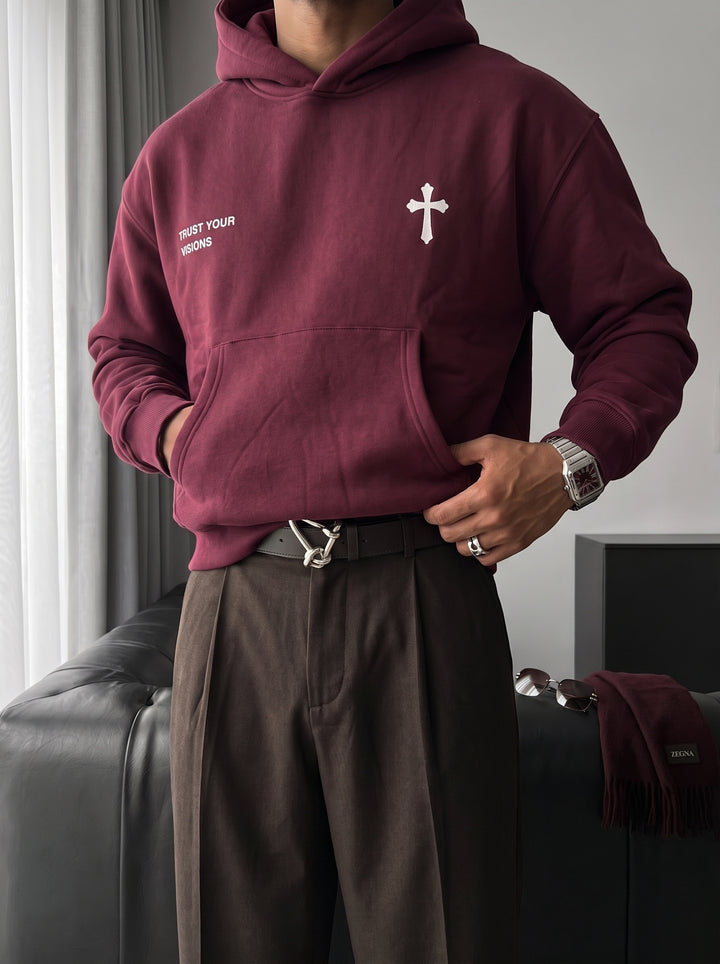 Oversize Cross Hoodie - Bordeaux