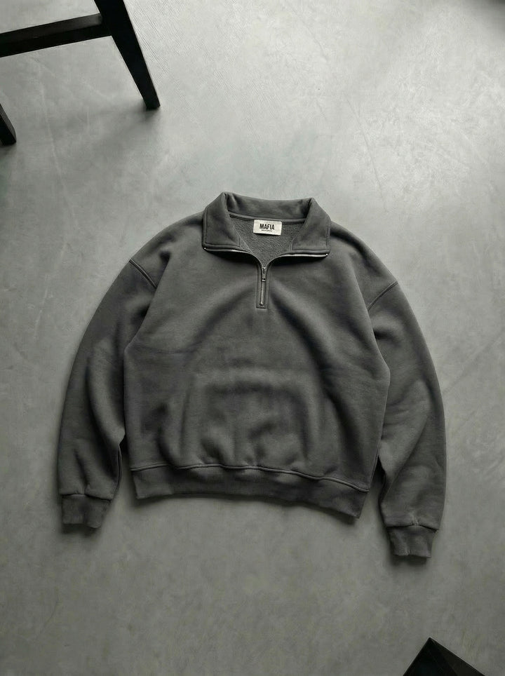 Oversize Half-Zip Polo Sweatshirt - Anthracite