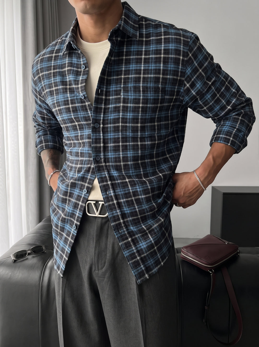 Regular Fit Classic Check Shirt - Sax