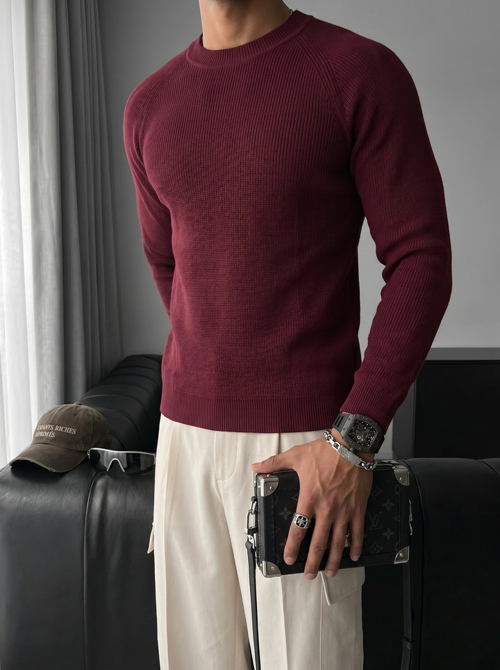 Slim Fit Thin Knit Sweater - Plum
