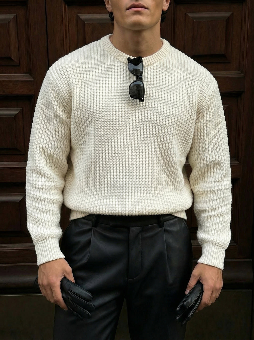 Oversize Structured Knit Sweater - Bright White