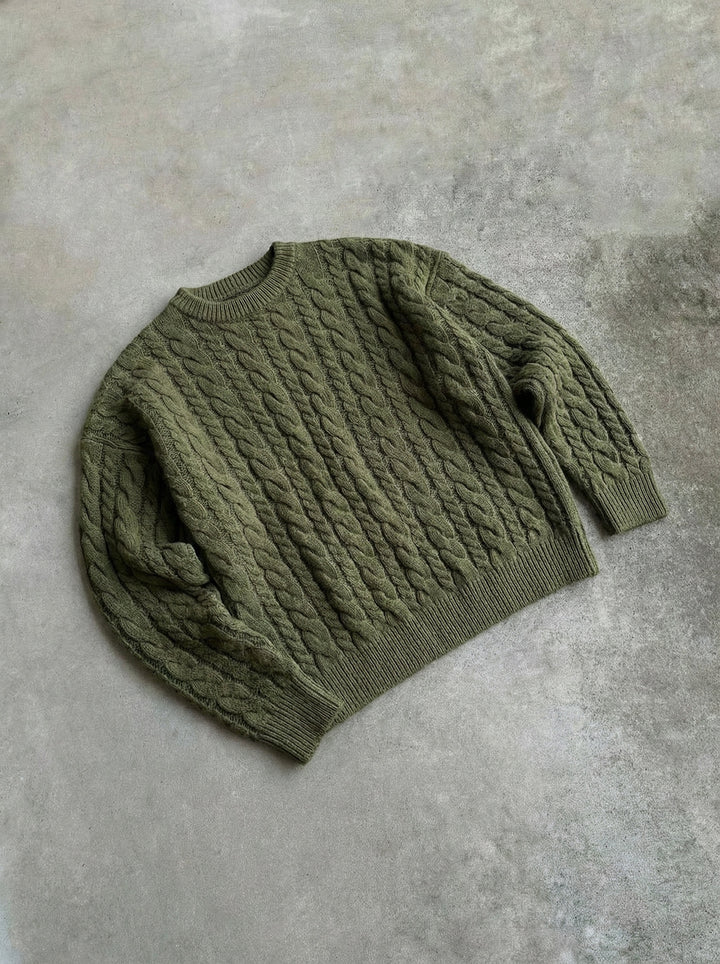 Oversize Knit Braid Sweater - Khaki