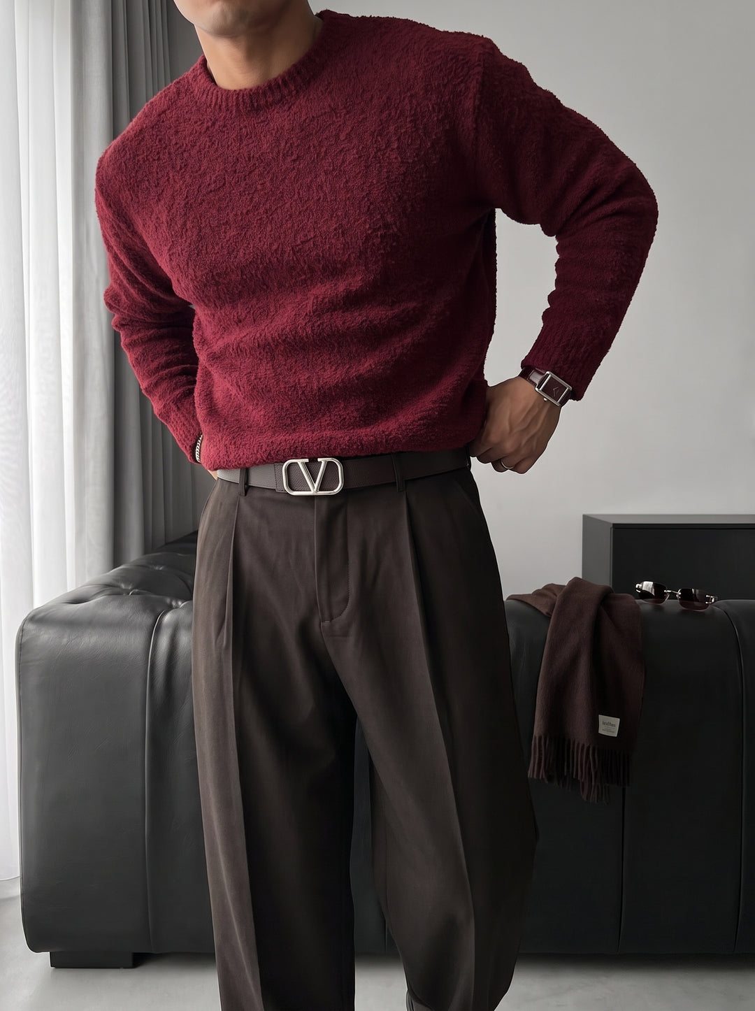 Oversize Plush Pullover - Bordeaux
