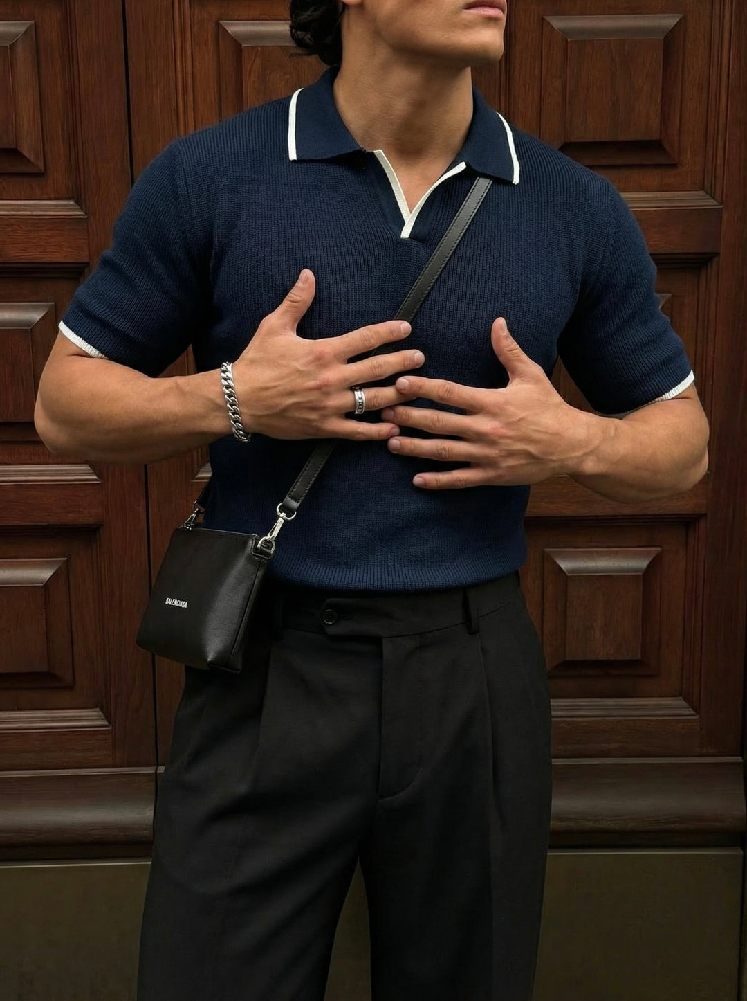 Regular Fit Knit Line Polo T-Shirt - Navy Blue