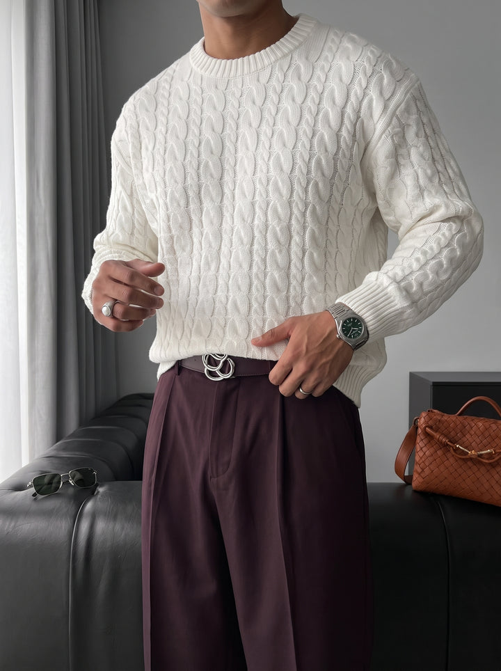 Oversize Knit Braid Sweater - White