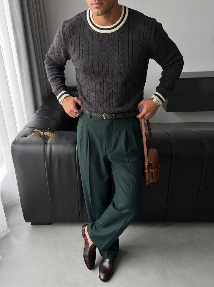 Regular Fit Braid Knit Sweater - Anthracite