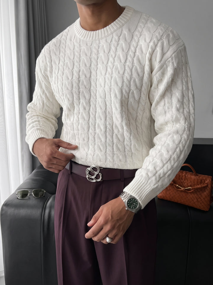 Oversize Knit Braid Sweater - White
