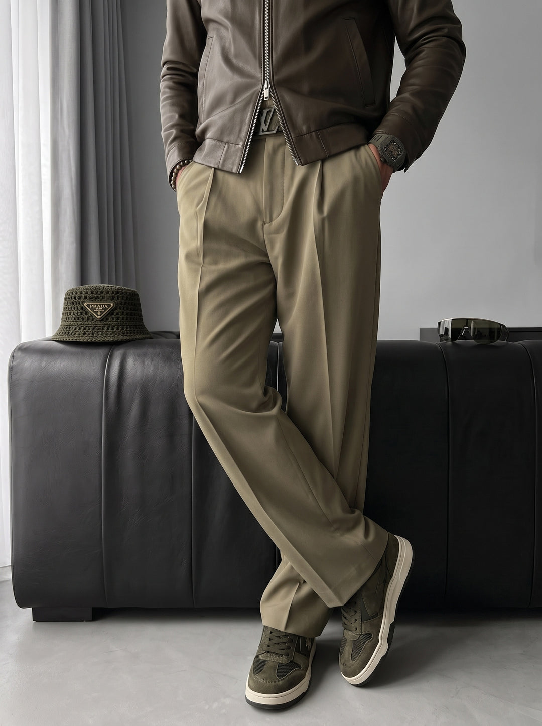 Loose Fit Pleated Trousers - Green