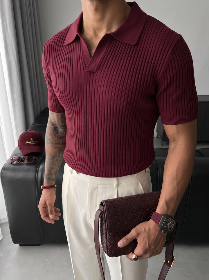 Slim Fit Knit Polo T-Shirt - Plum