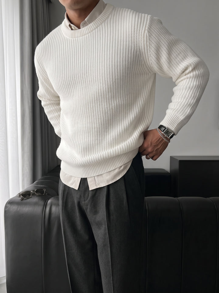 Oversize Structured Knit Sweater - Bright White