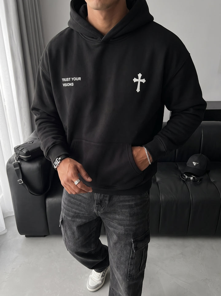 Oversize Cross Hoodie - Black