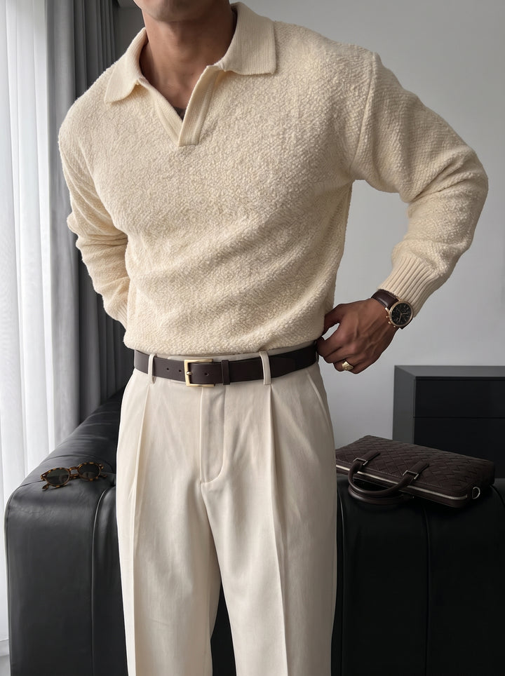 Knit Collar Brushed Pullover - Beige