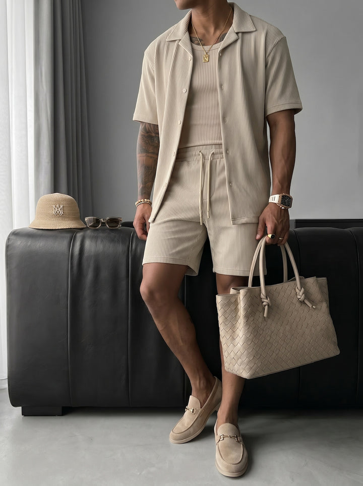 Loose Fit Cord Shorts - Beige