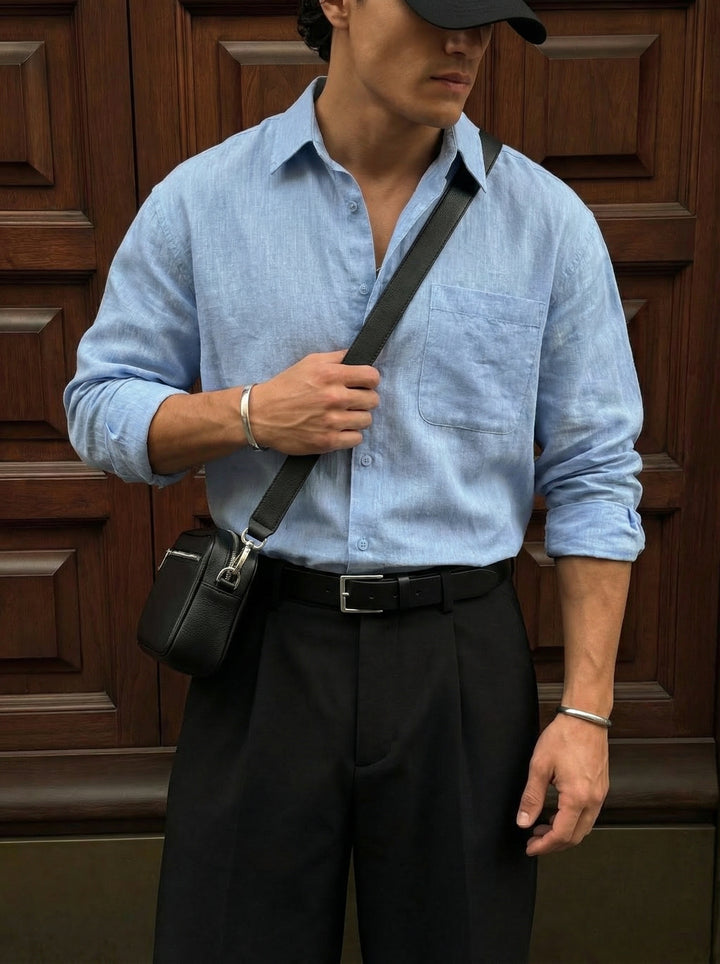 Regular Fit Cotton Pocket Shirt - Blue