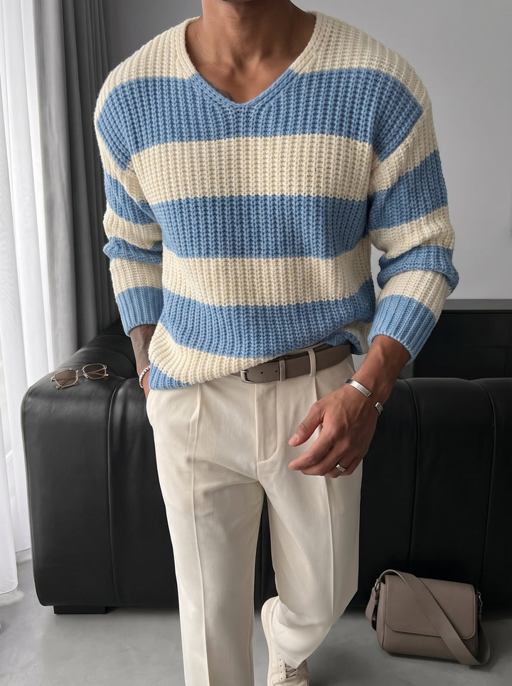 Regular Fit Wide Stripe Sweater - Babyblue