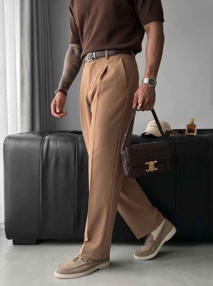 Loose Fit Pleated Trousers - Camel