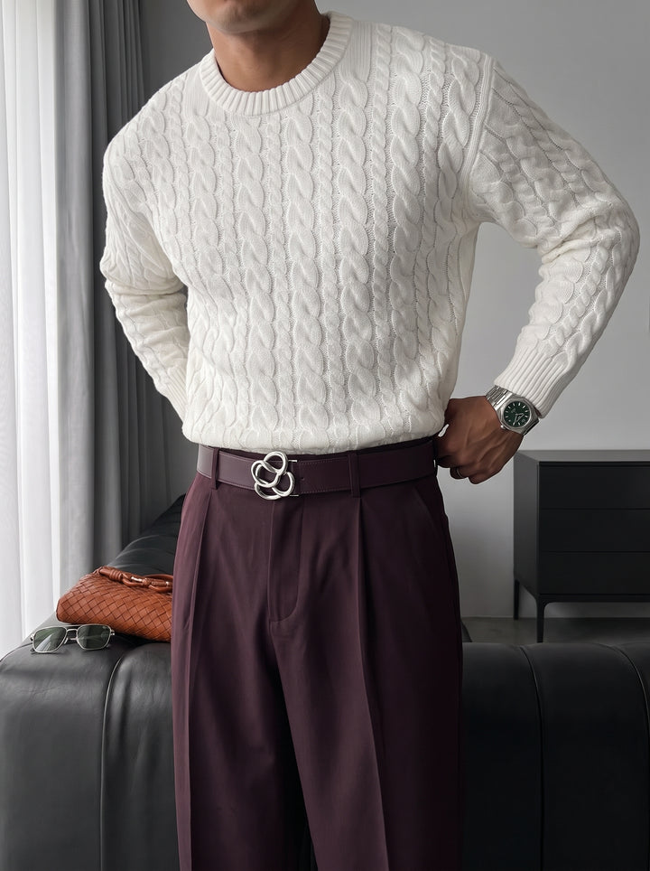 Oversize Knit Braid Sweater - White