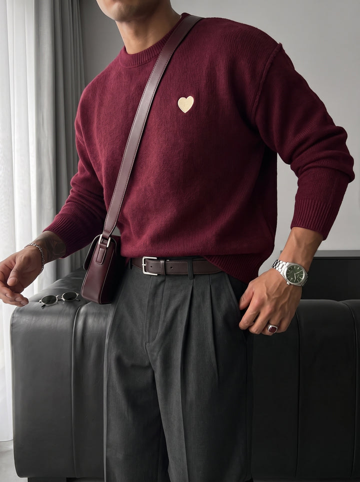 Loose Fit Heart Detail Sweater - Plum