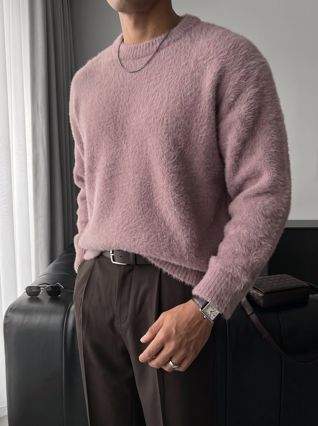 Oversize Hairy Rope Sweater - Lilac Whisper