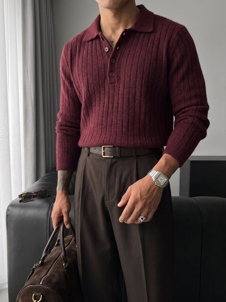 Loose Fit Polo Knit Pullover - Port Royale