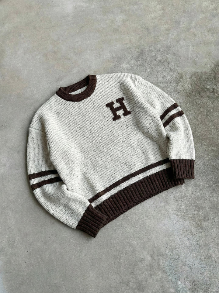 Oversize Knit Letter Sweater - Beige