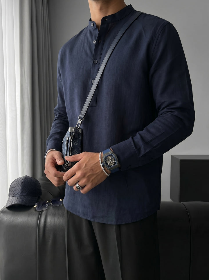Regular Fit Cotton Shirt - Navy Blue