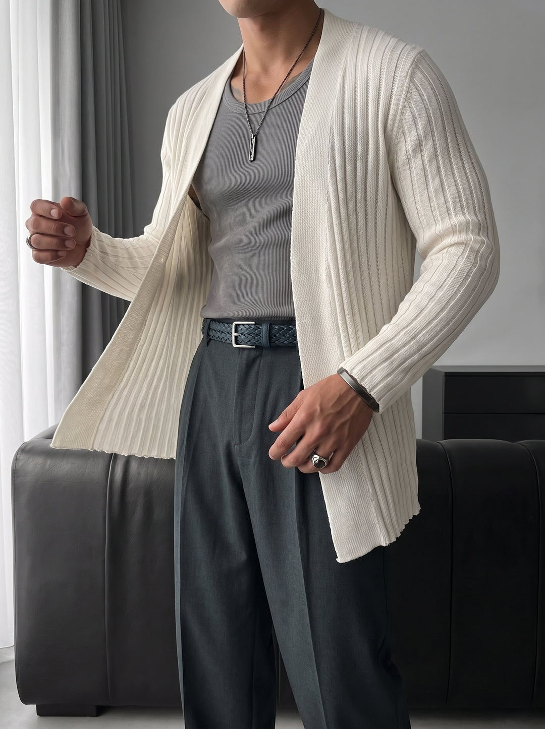 Slim Fit Knit Cardigan - White