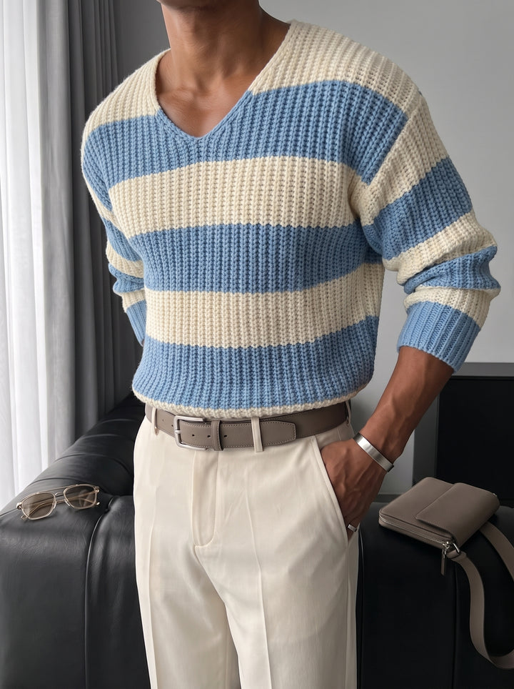 Regular Fit Wide Stripe Sweater - Babyblue