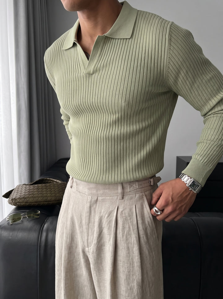 Slim Fit Knit Polo Sweater - Mint