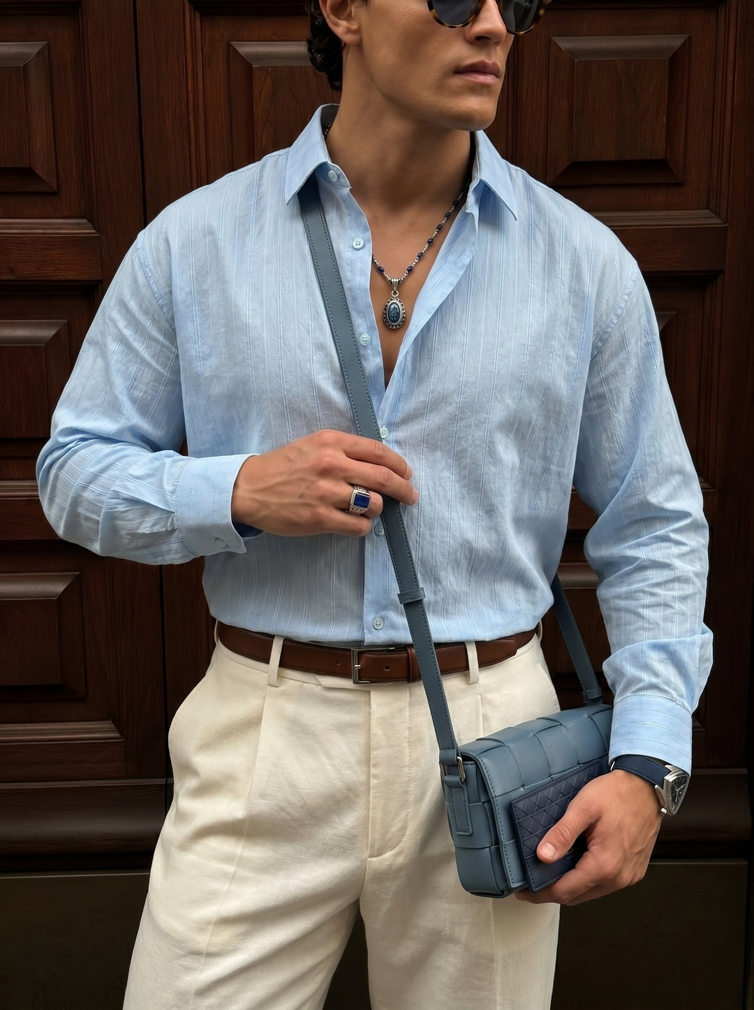 Regular Fit Striped Line Shirt - Blue