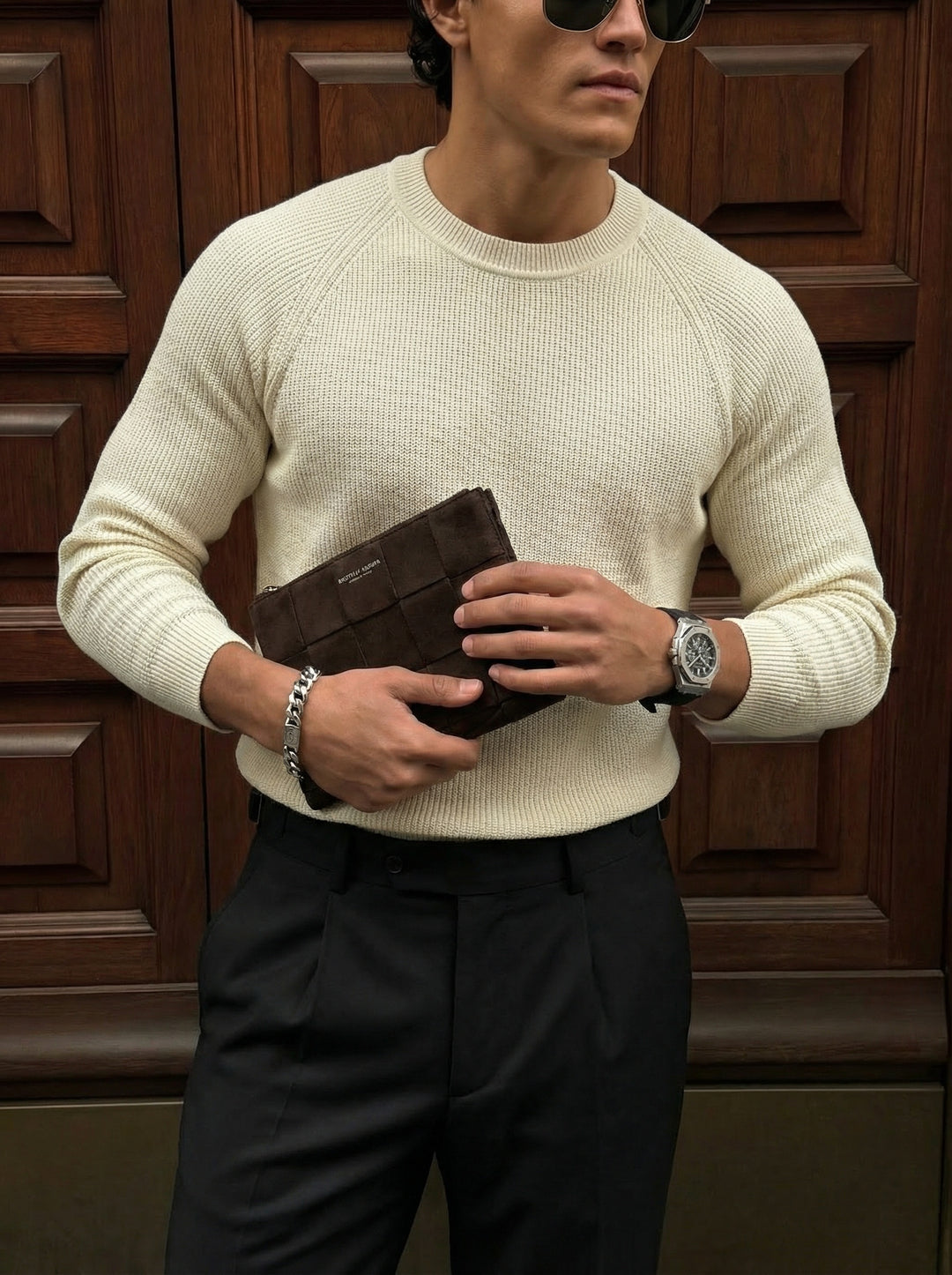 Slim Fit Thin Knit Sweater - Beige