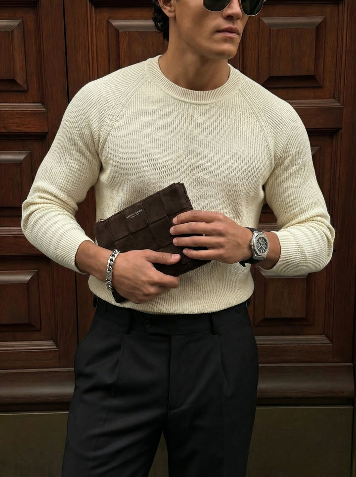 Slim Fit Thin Knit Sweater - Beige
