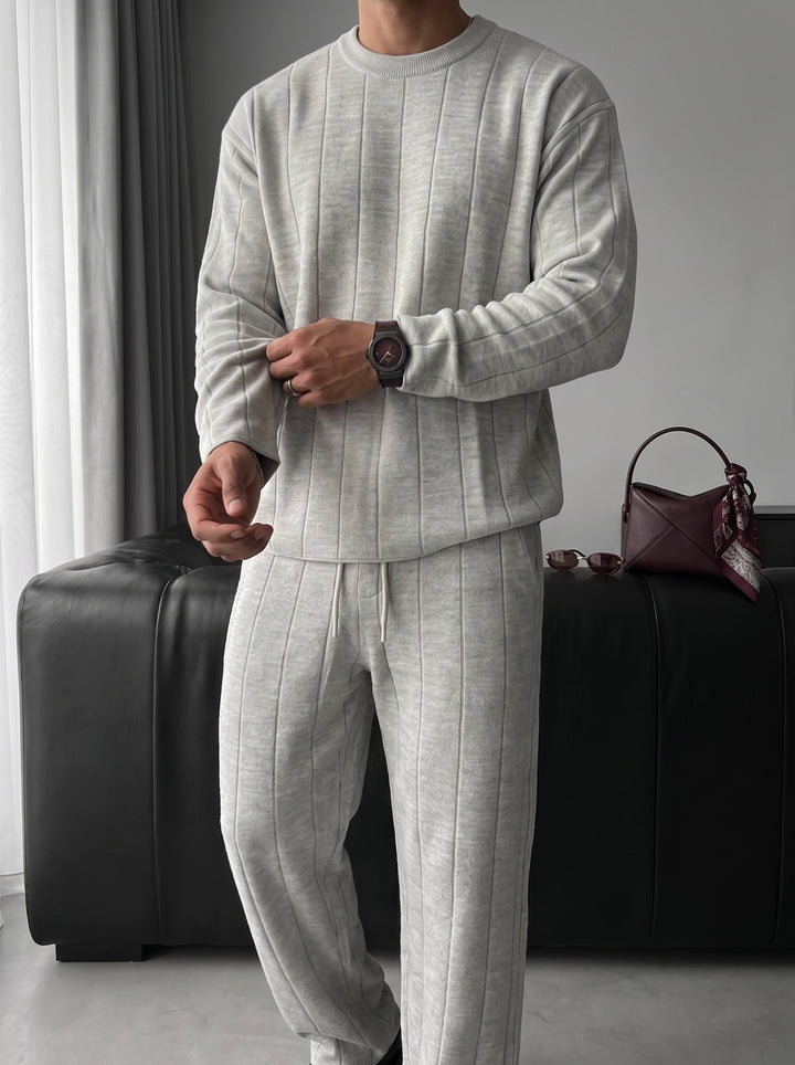 Loose Fit Lines Knit Pants - Light Grey