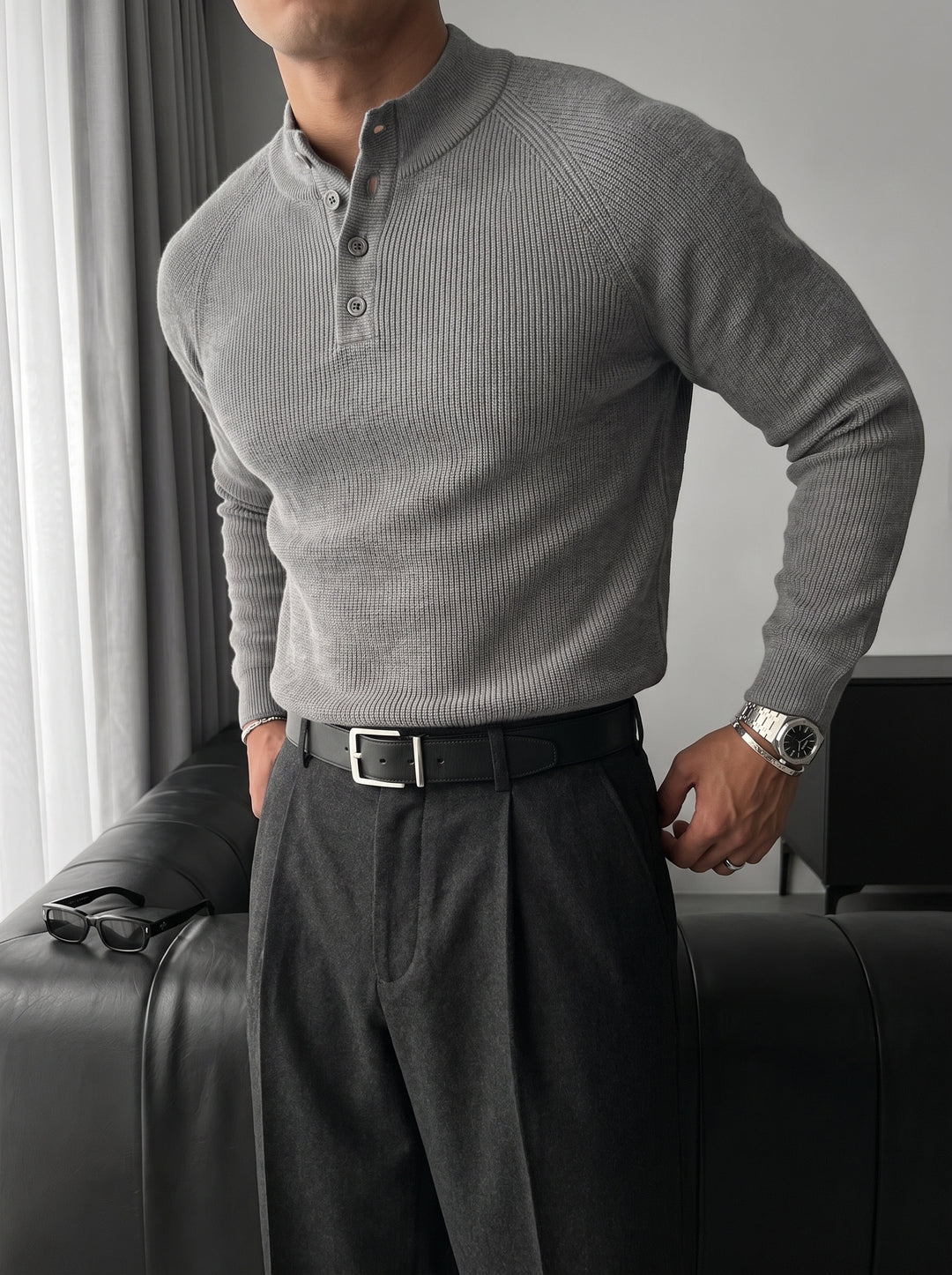 Slim Fit Knit Sweater - Grey