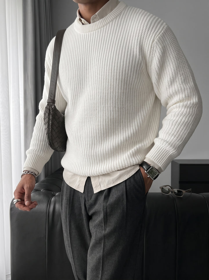 Oversize Structured Knit Sweater - Bright White