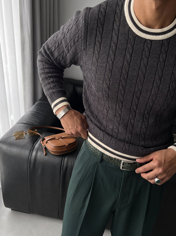 Regular Fit Braid Knit Sweater - Anthracite