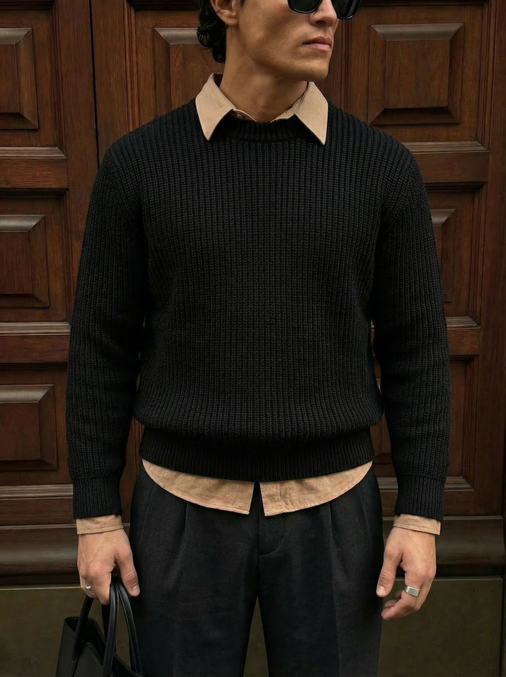 Oversize Structured Knit Sweater - Black