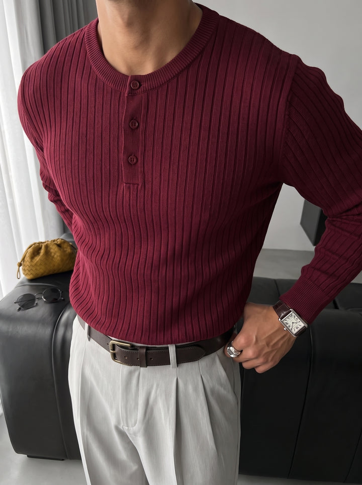 Slim Fit Button Knit Sweater - Bordeaux