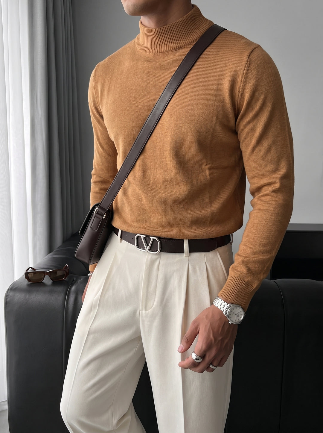 Loose Fit Half Neck Pullover - Camel