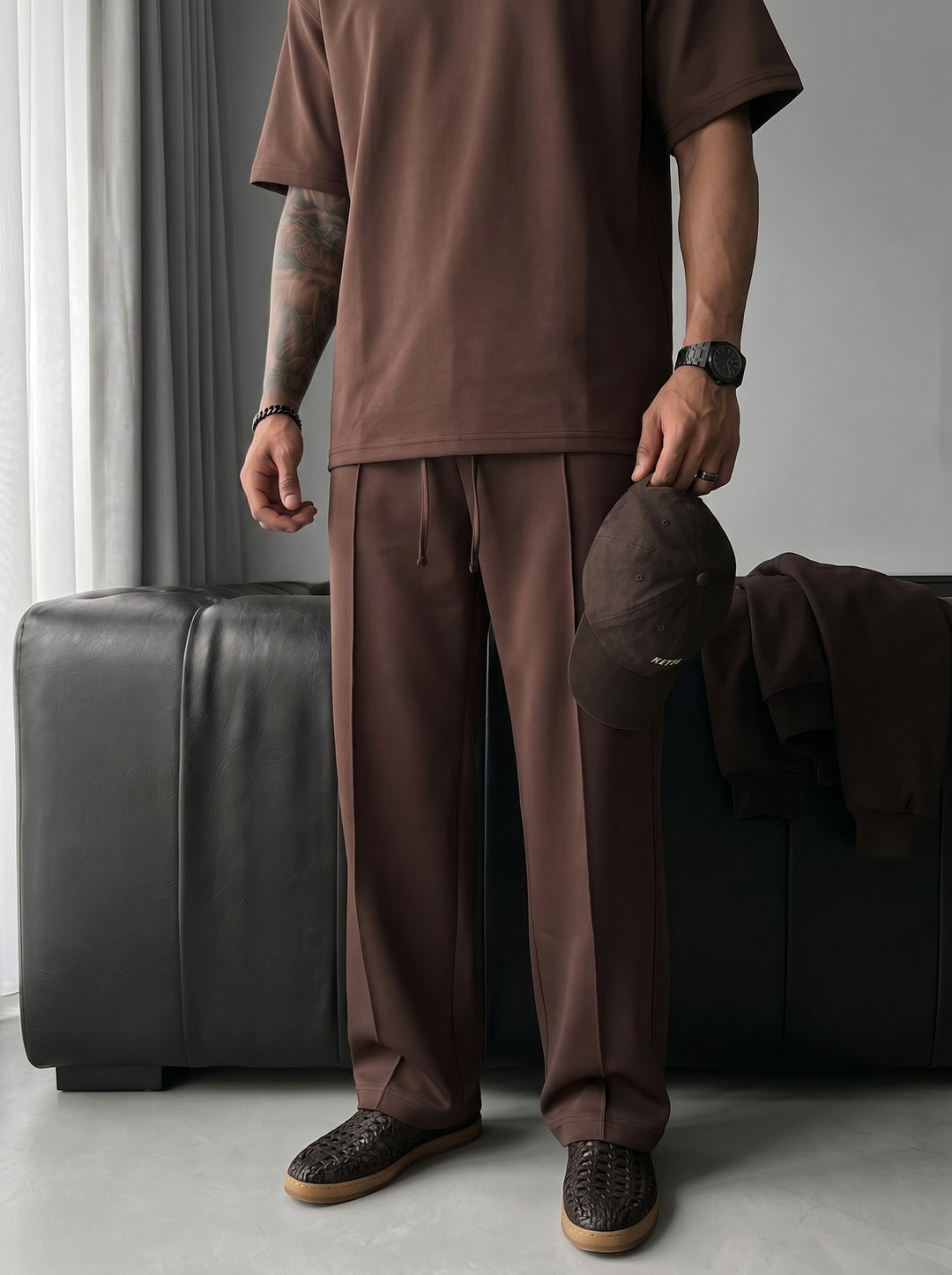 Loose Fit Diver Fabric Trousers - Brown